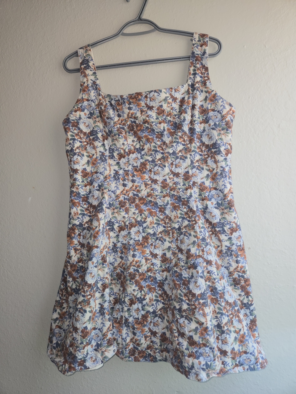 Abercrombie & Fitch Cream Floral Mini Dress with Blue & Brown Blooms Size XL